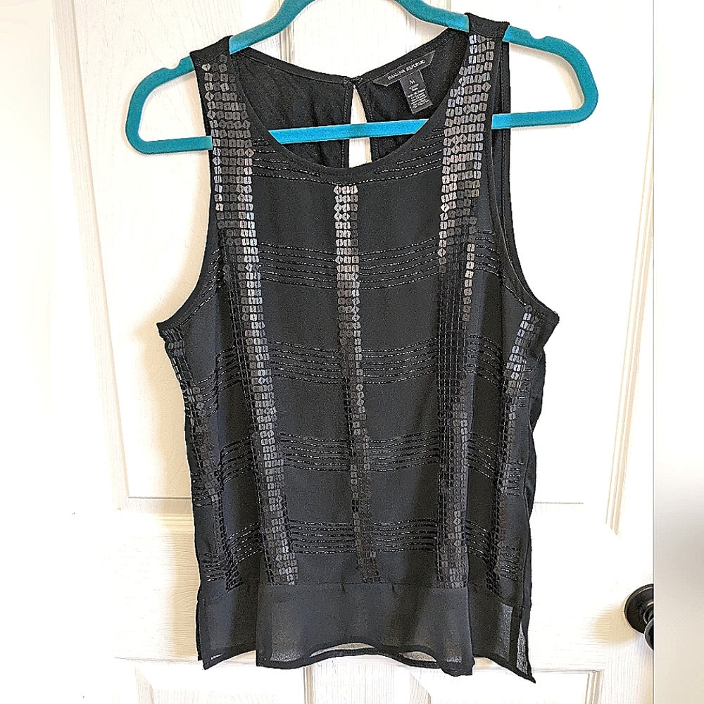 Banana Republic black dressy tank with sequins and beading shear hem Ladies Med
